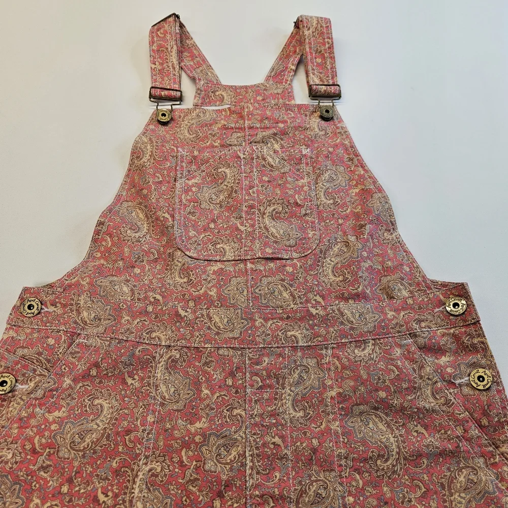 Vintage APRIL CORNELL Bib Overalls PINK FLORAL PAISLEY Cotton Blend Denim Small - Picture 9 of 9